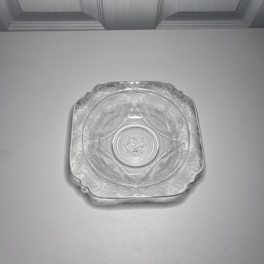 2-Vtg Indiana Glass Recollection Madrid Depression Clear Square Bowls Madrid 7"